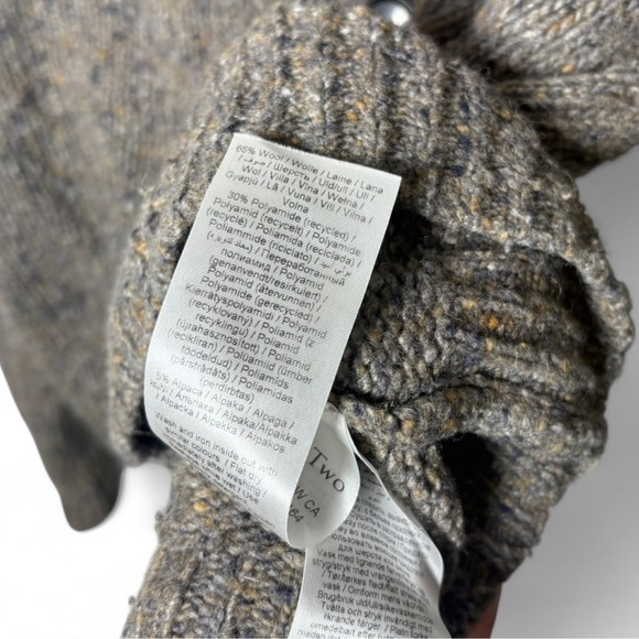 Part Two Wool Alpaca Collared Cardigan Sweater Brown Gray Large Cozy Knit - Picture 5 of 7